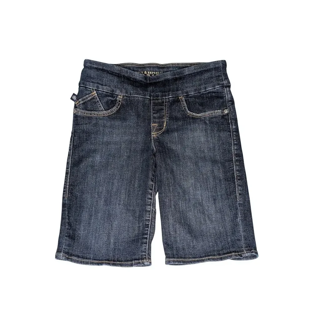 Rock & Republic Denim Rx Fever Pull-On Bermuda Shorts Women’s 10 Indigo Stretch